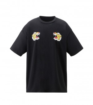 Black Onitsuka Tiger Graphic T Shirts | 04382-WQLG