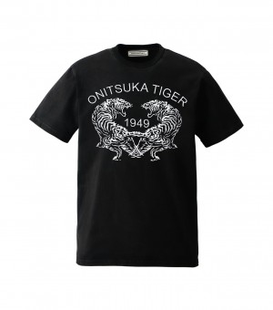 Black Onitsuka Tiger Graphic T Shirts | 28354-OTRA