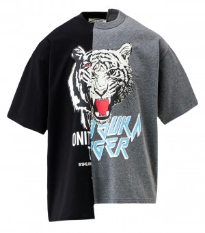 Black Onitsuka Tiger Graphic T Shirts | 84093-JSTI