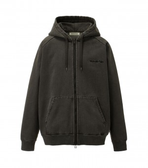 Black Onitsuka Tiger Washed Zip Up Hoodie | 56310-WXEF