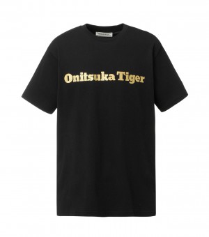 Black / Gold Onitsuka Tiger Logo T Shirts | 18634-QIJH