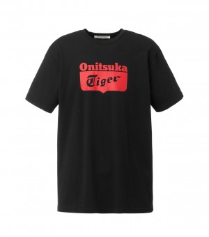 Black / Red Onitsuka Tiger Logo T Shirts | 84207-FBVK