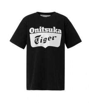 Black / Silver Onitsuka Tiger Logo T Shirts | 79028-MSOK