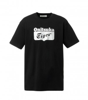 Black / Silver Onitsuka Tiger Logo T Shirts | 81635-OMHK