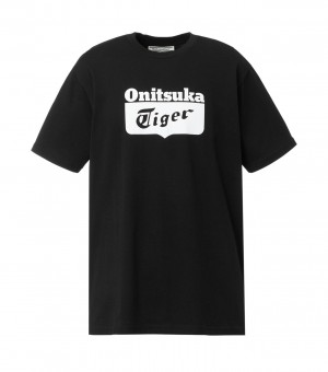 Black / White Onitsuka Tiger Logo T Shirts | 71350-ZFVE