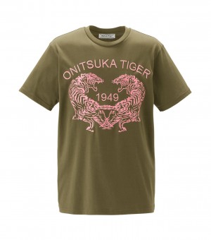 Khaki Onitsuka Tiger Graphic T Shirts | 25198-NOUH