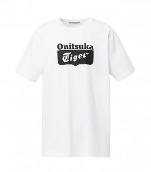 White / Black Onitsuka Tiger Logo T Shirts | 47862-ZEWX