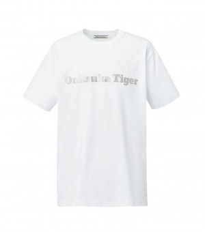 White / Silver Onitsuka Tiger Logo T Shirts | 07238-CPKA