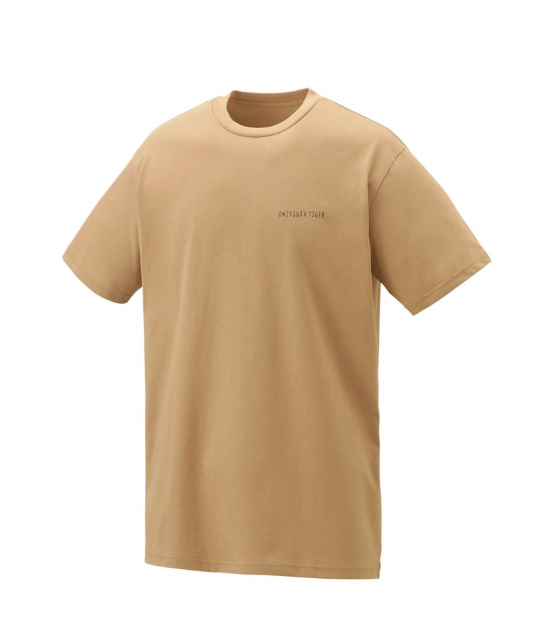 Beige Onitsuka Tiger Graphic T Shirts | 09523-AGQR