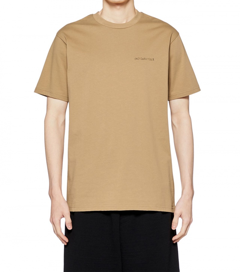 Beige Onitsuka Tiger Graphic T Shirts | 09523-AGQR