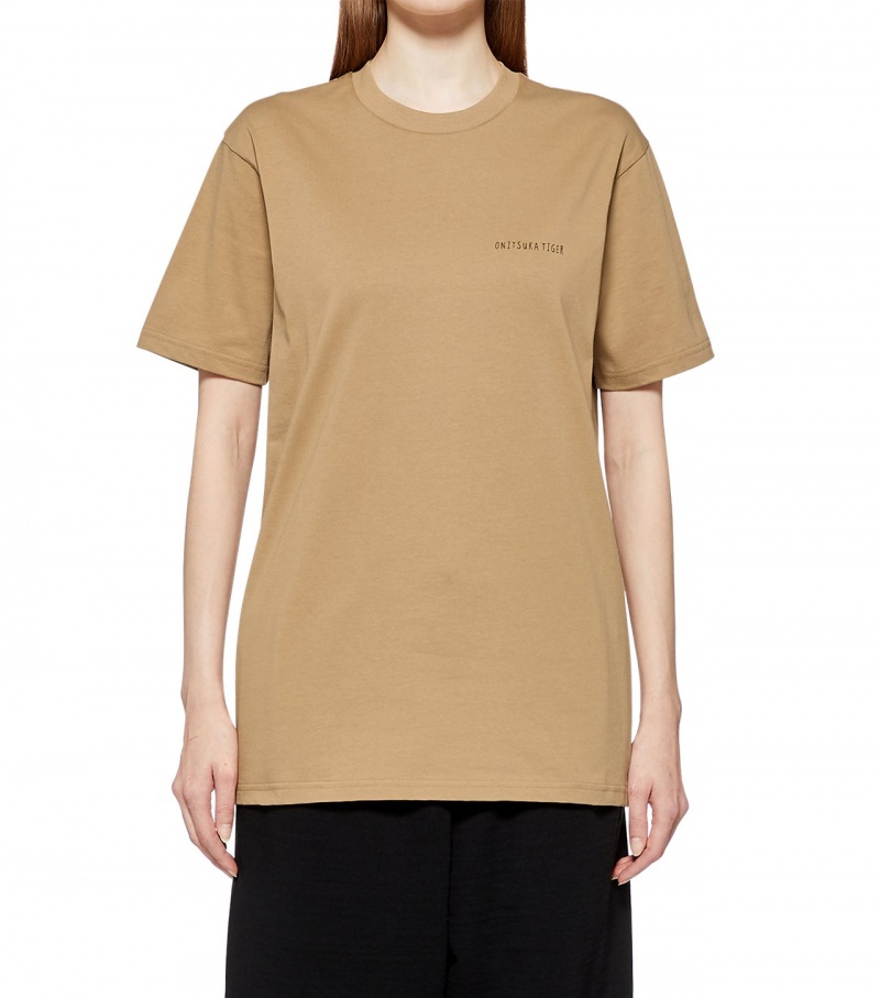 Beige Onitsuka Tiger Graphic T Shirts | 09523-AGQR