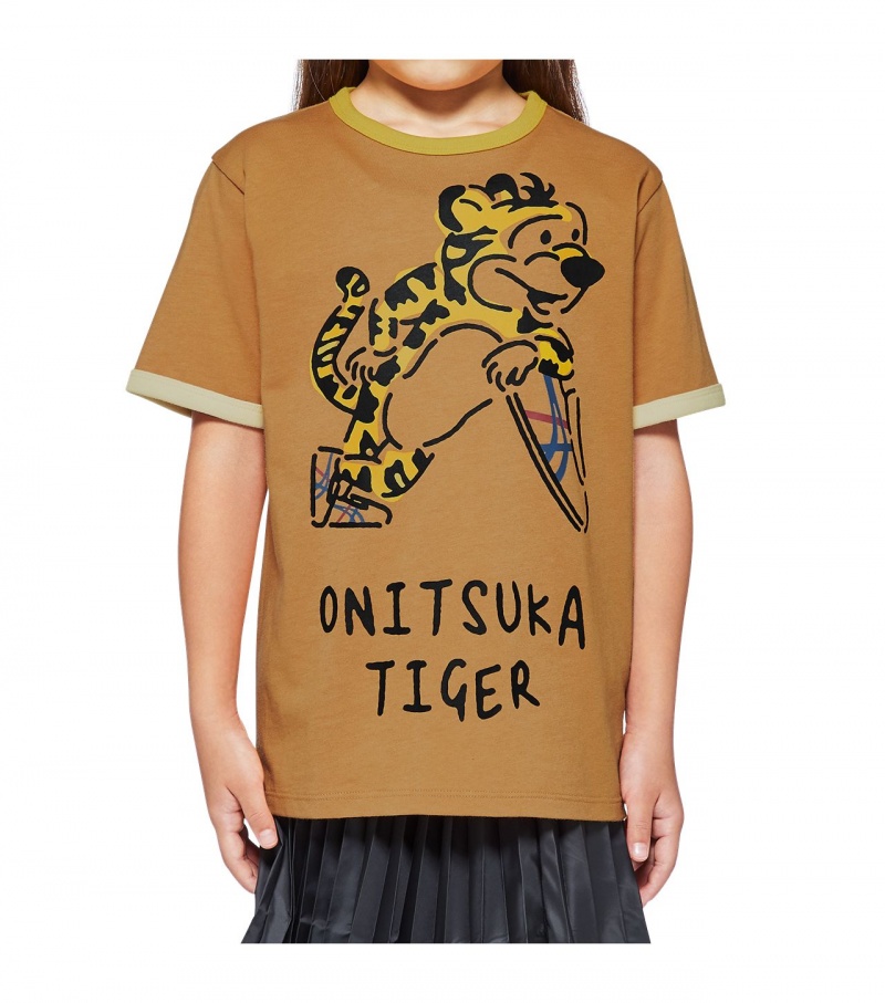 Beige Onitsuka Tiger Graphic T Shirts | 40927-FHMN