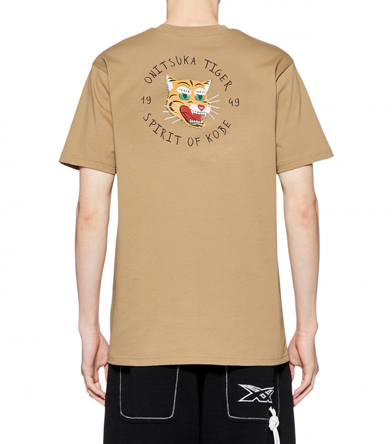 Beige Onitsuka Tiger Graphic T Shirts | 47298-UVIS