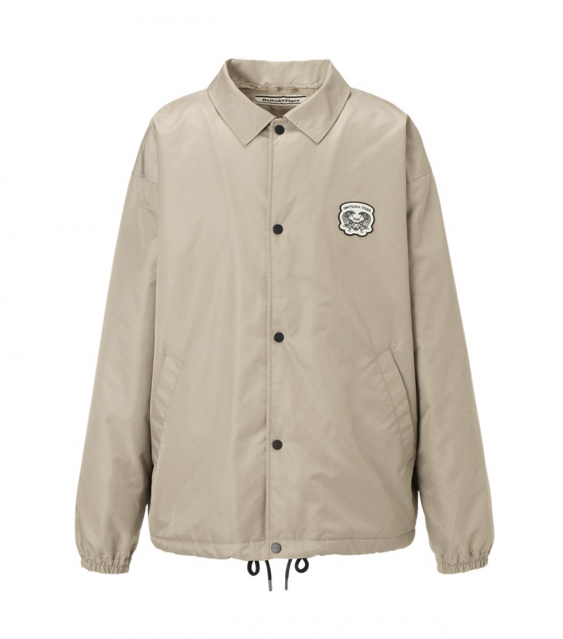 Beige Onitsuka Tiger Padded Coach Jackets | 05782-VSOF