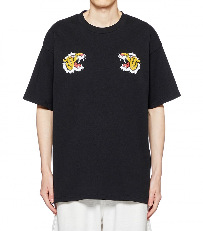 Black Onitsuka Tiger Graphic T Shirts | 04382-WQLG