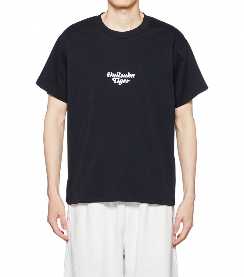 Black Onitsuka Tiger Graphic T Shirts | 04532-KODQ