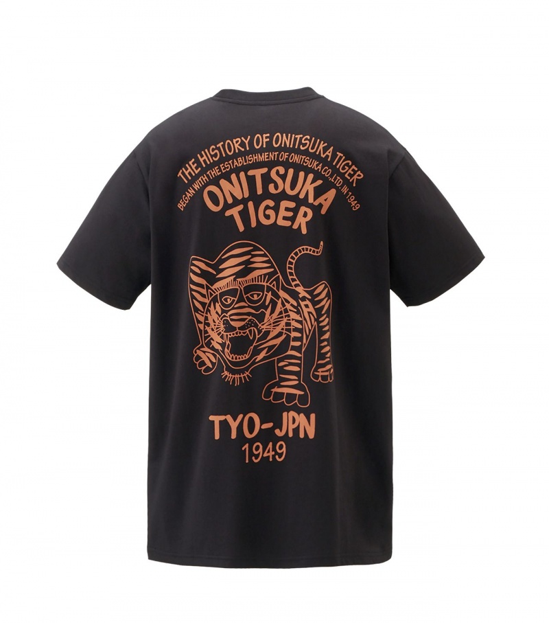 Black Onitsuka Tiger Graphic T Shirts | 07419-VTHD