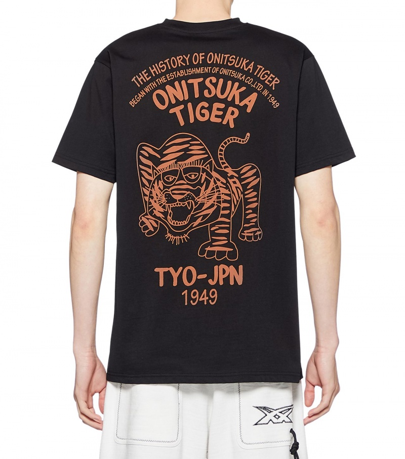 Black Onitsuka Tiger Graphic T Shirts | 07419-VTHD