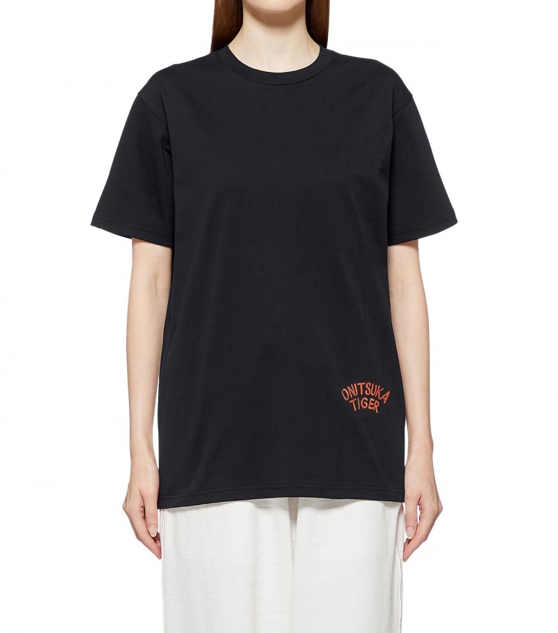 Black Onitsuka Tiger Graphic T Shirts | 07419-VTHD