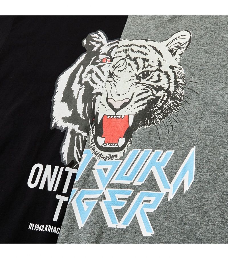 Black Onitsuka Tiger Graphic T Shirts | 16709-PKSZ