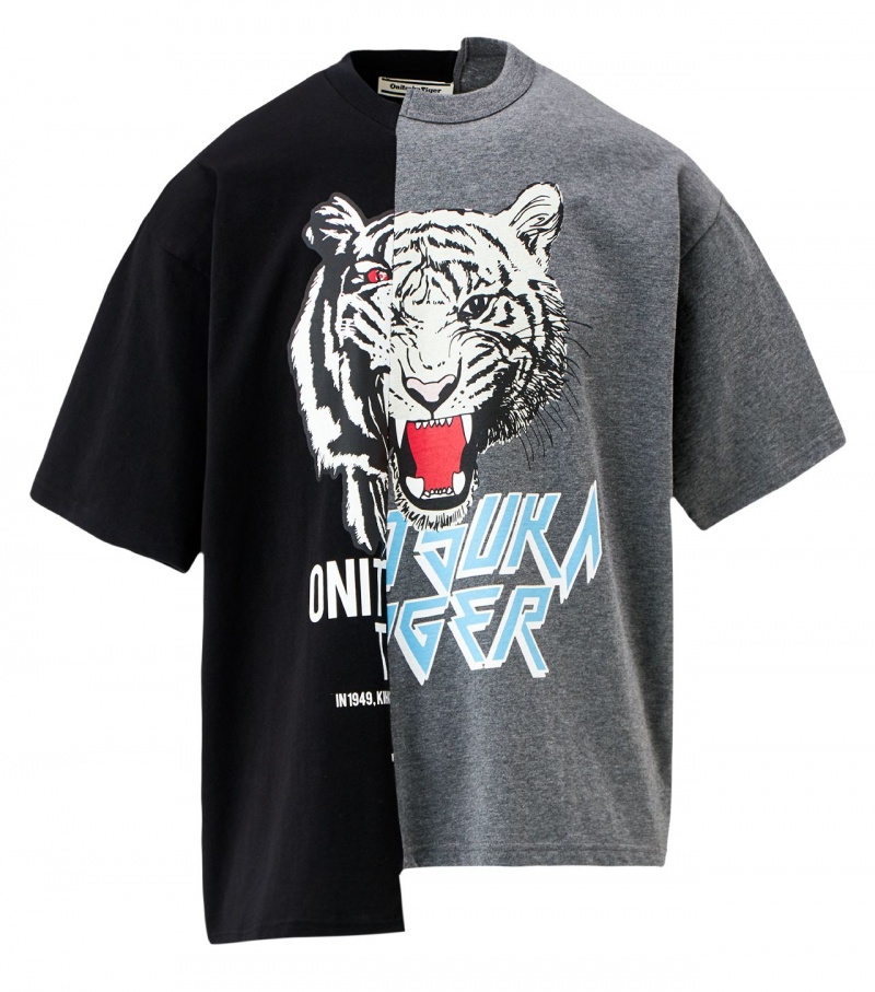 Black Onitsuka Tiger Graphic T Shirts | 16709-PKSZ