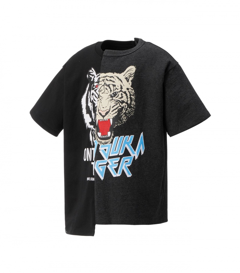 Black Onitsuka Tiger Graphic T Shirts | 16528-LCOK