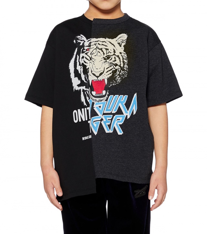 Black Onitsuka Tiger Graphic T Shirts | 16528-LCOK