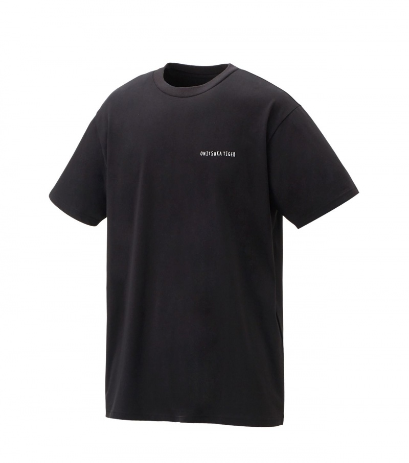 Black Onitsuka Tiger Graphic T Shirts | 21507-YDHG