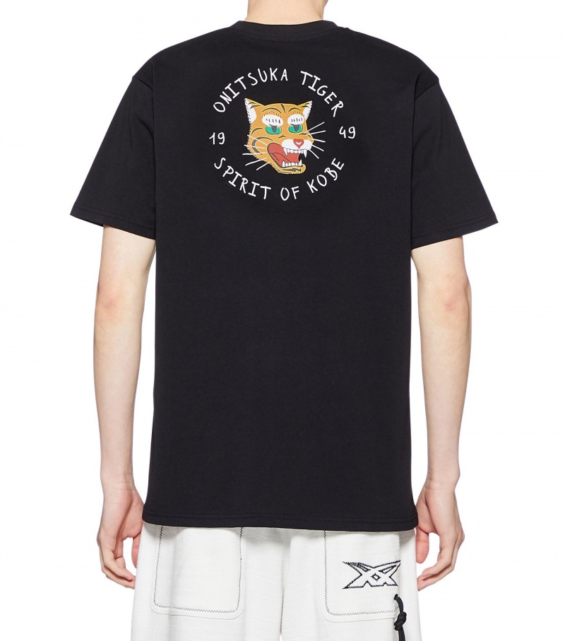 Black Onitsuka Tiger Graphic T Shirts | 21507-YDHG