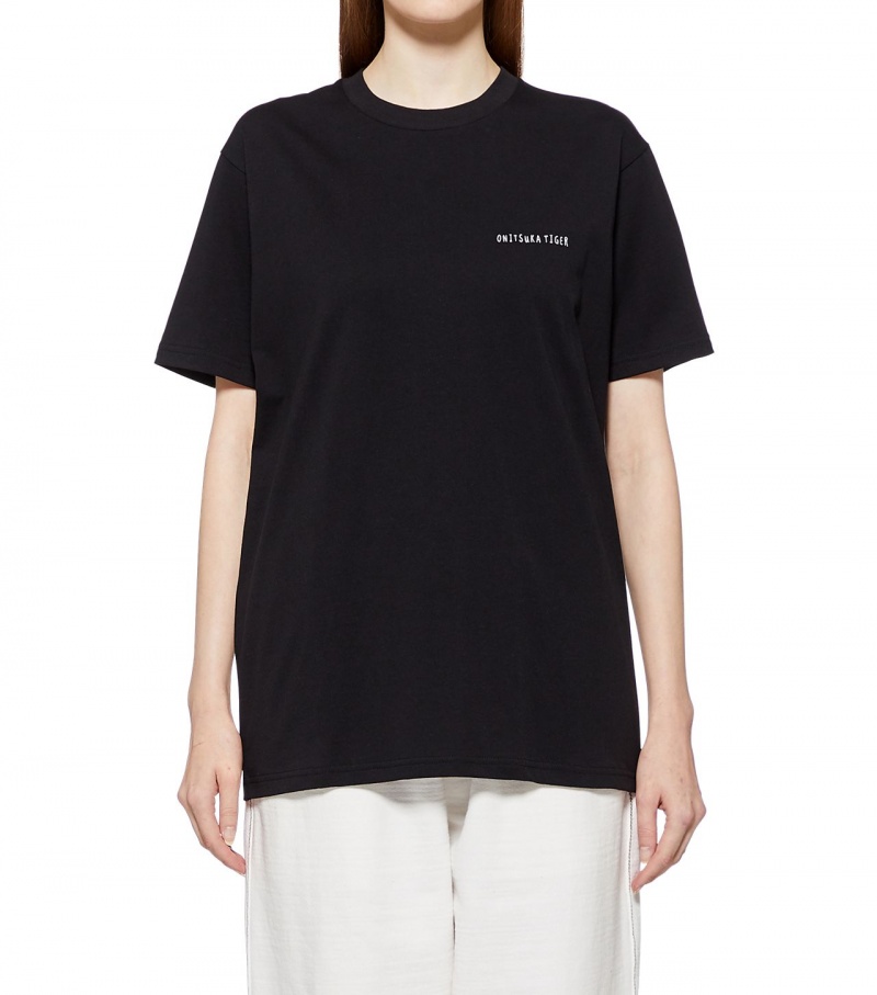 Black Onitsuka Tiger Graphic T Shirts | 21507-YDHG