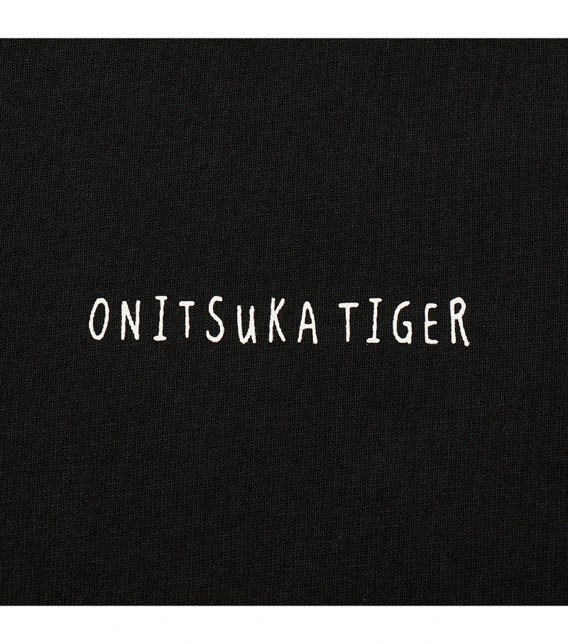 Black Onitsuka Tiger Graphic T Shirts | 21507-YDHG