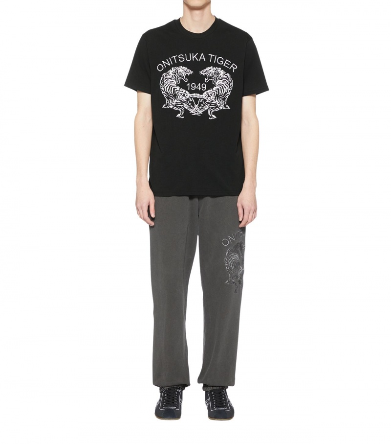 Black Onitsuka Tiger Graphic T Shirts | 28354-OTRA