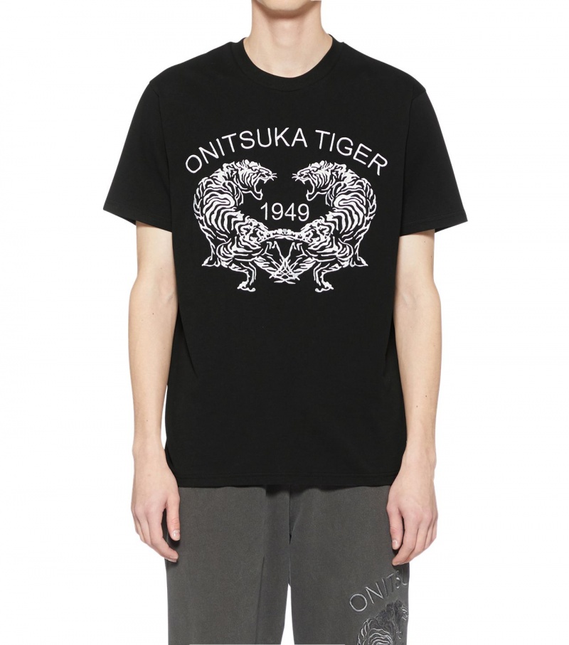 Black Onitsuka Tiger Graphic T Shirts | 28354-OTRA