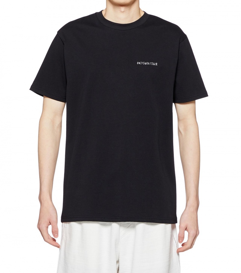 Black Onitsuka Tiger Graphic T Shirts | 29056-AJER