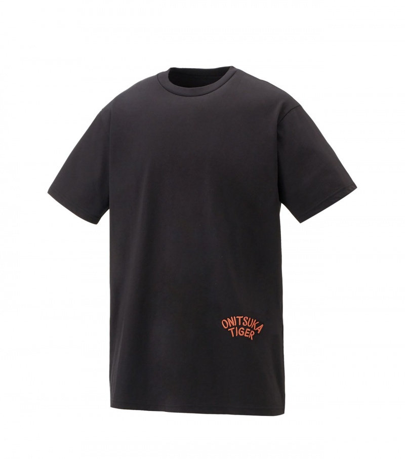 Black Onitsuka Tiger Graphic T Shirts | 38907-CBGI