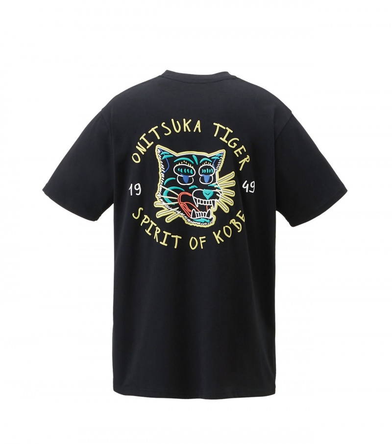 Black Onitsuka Tiger Graphic T Shirts | 58019-DQLM