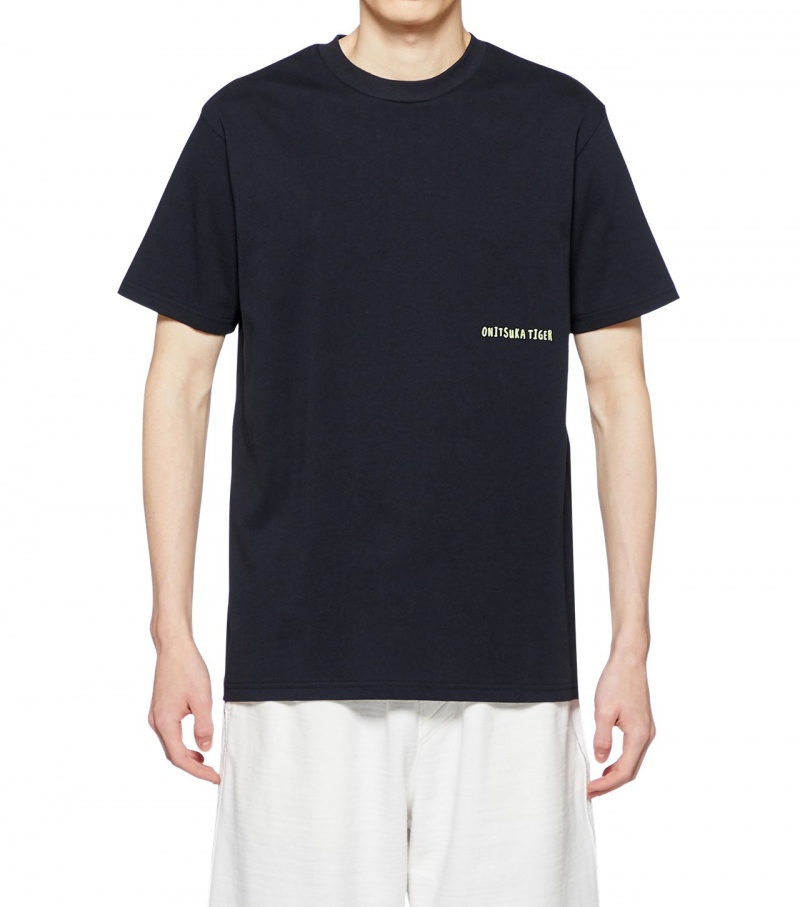 Black Onitsuka Tiger Graphic T Shirts | 58019-DQLM