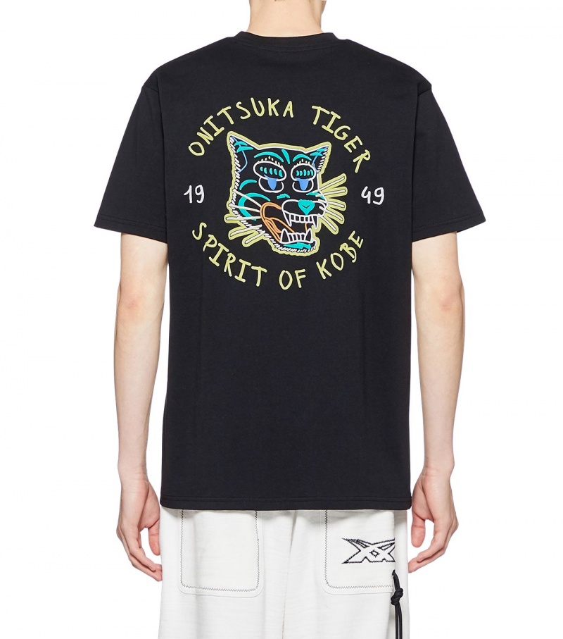 Black Onitsuka Tiger Graphic T Shirts | 58019-DQLM