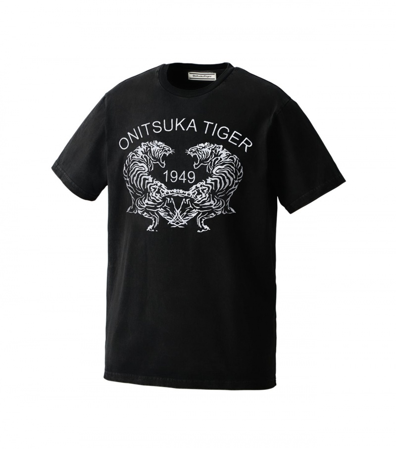 Black Onitsuka Tiger Graphic T Shirts | 79468-WVBP