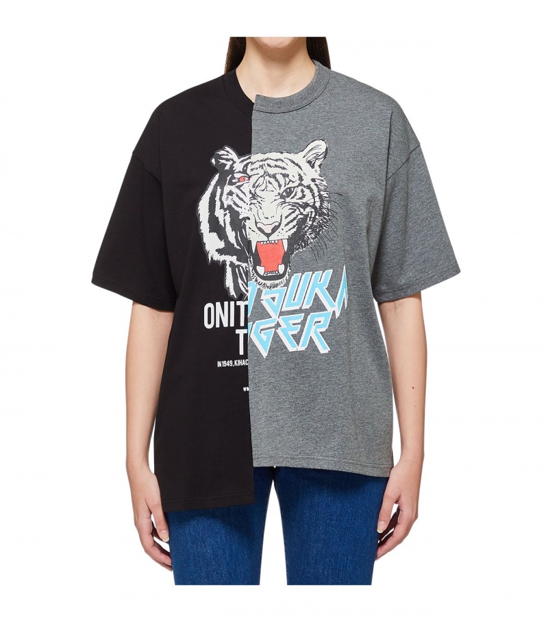 Black Onitsuka Tiger Graphic T Shirts | 84093-JSTI