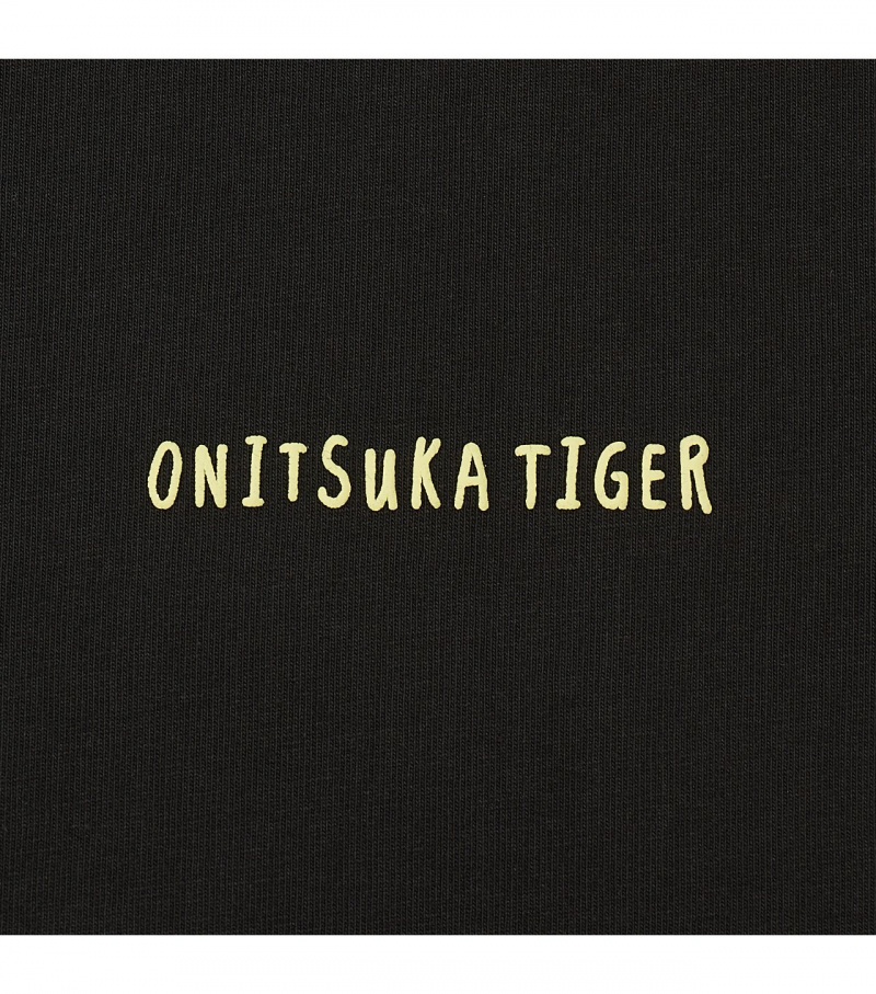 Black Onitsuka Tiger Graphic T Shirts | 93517-UDZH