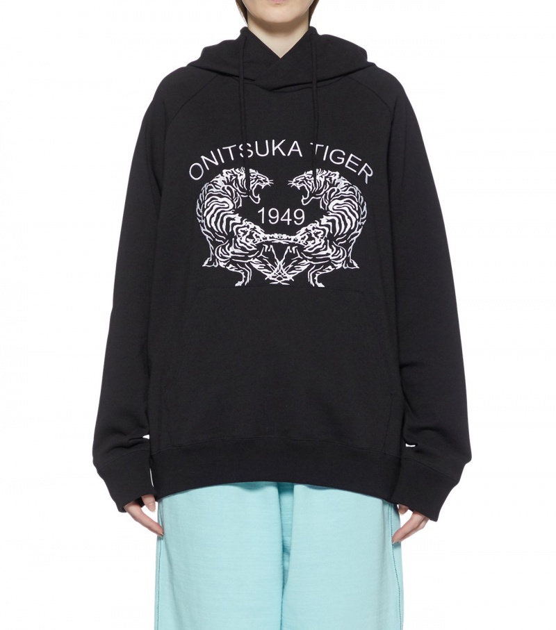 Black Onitsuka Tiger Sweat Hoodie | 04697-HKTQ