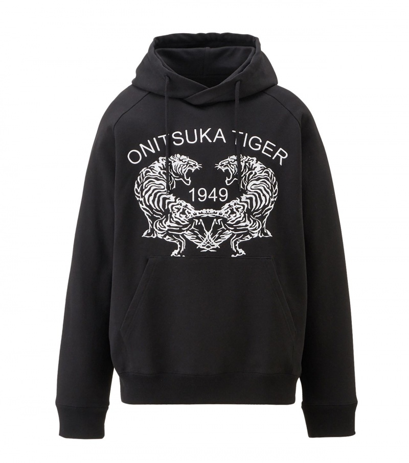 Black Onitsuka Tiger Sweat Hoodie | 24786-OAJS