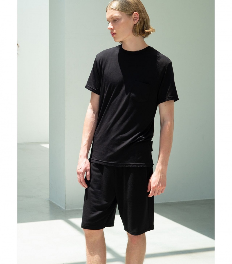 Black Onitsuka Tiger T Shirts | 49678-RCDH