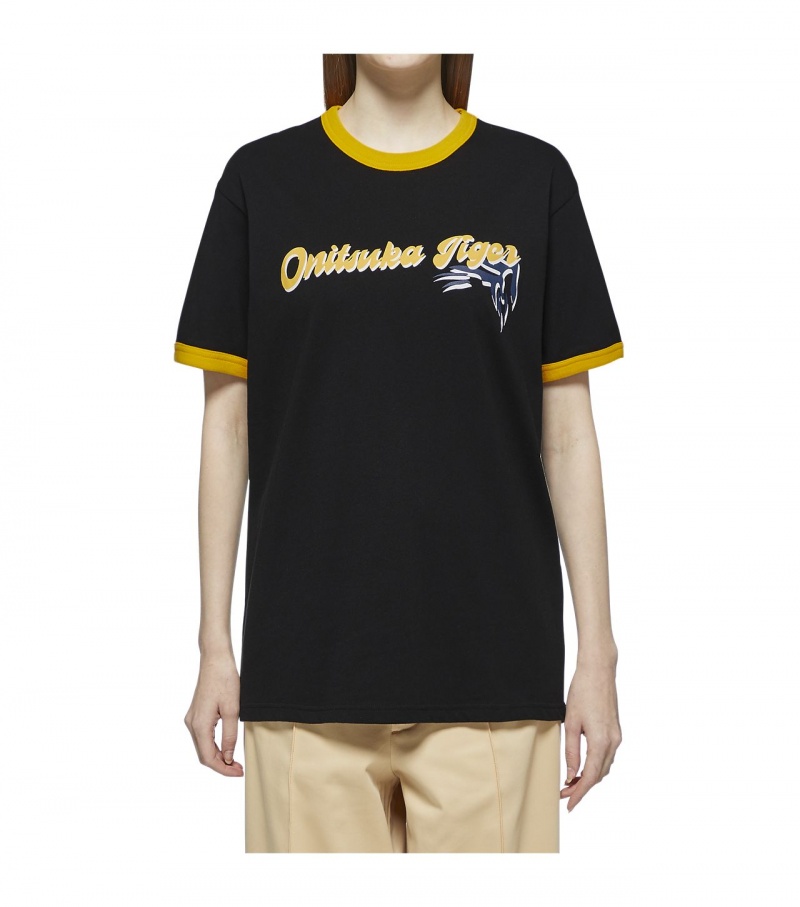 Black Onitsuka Tiger T Shirts | 67314-BAYU