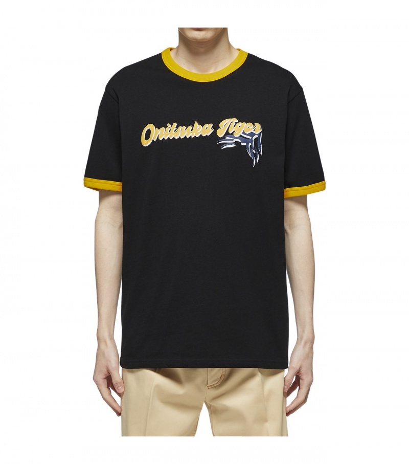 Black Onitsuka Tiger T Shirts | 74018-VHCZ