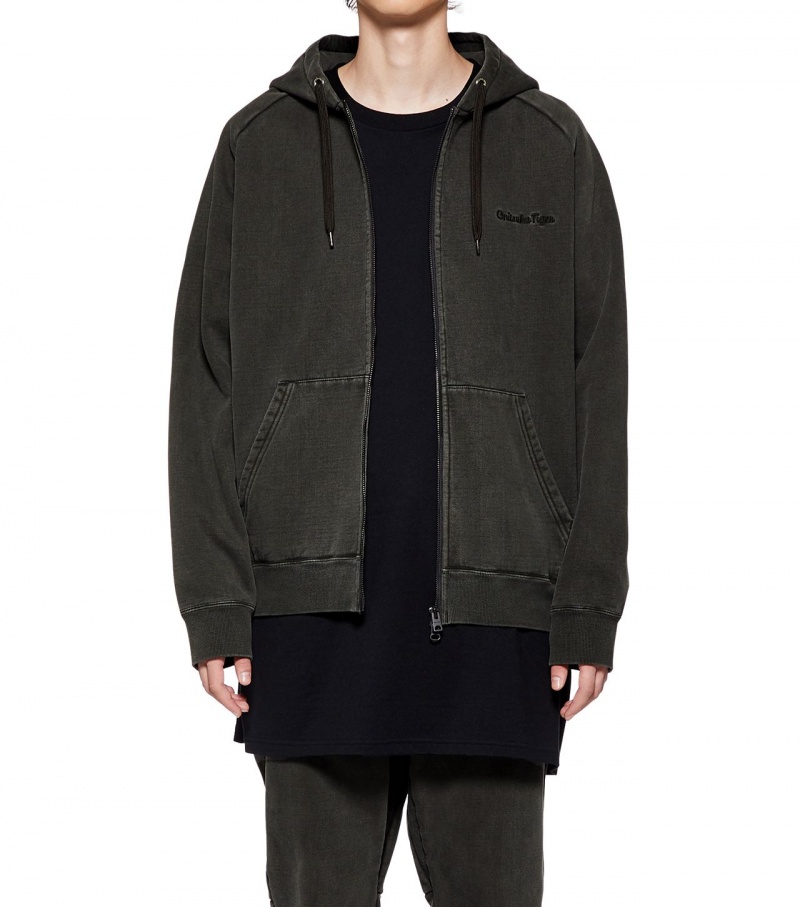 Black Onitsuka Tiger Washed Zip Up Hoodie | 76490-RWSP