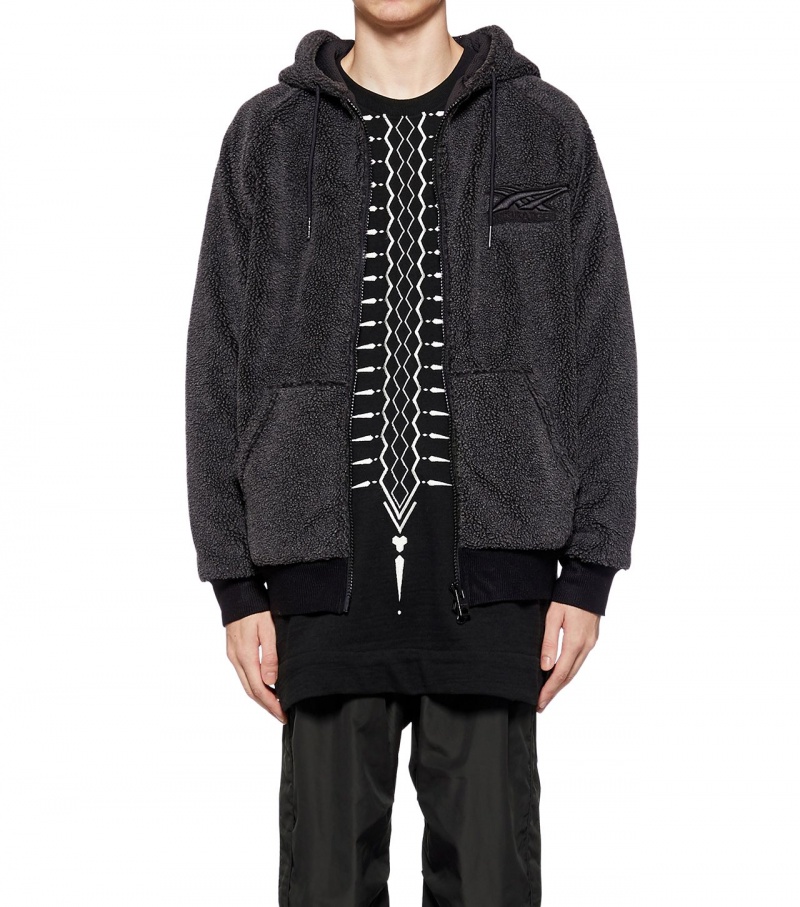 Black Onitsuka Tiger Zip-Up Hoodie | 39254-AXKT