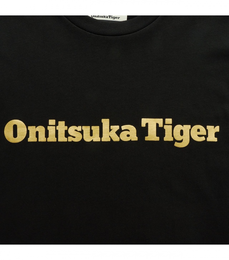 Black / Gold Onitsuka Tiger Logo T Shirts | 18634-QIJH