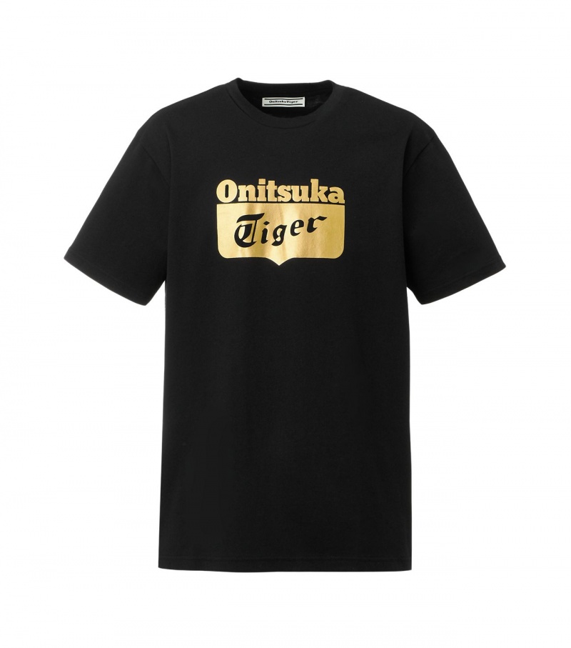 Black / Gold Onitsuka Tiger Logo T Shirts | 91280-HKXZ